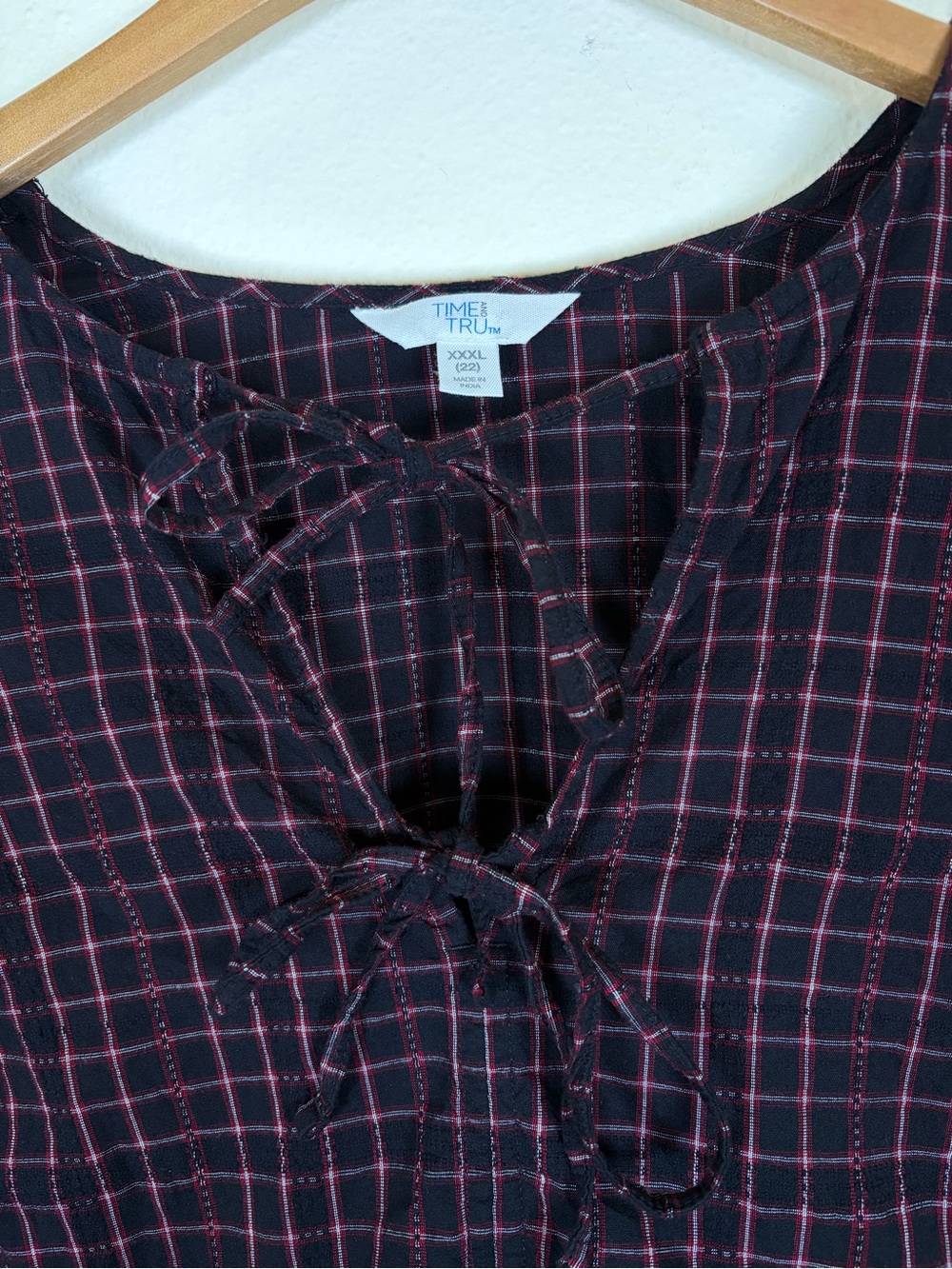 Time and Tru Plaid Peplum Tie Front Blouse XXXL 22 - Picture 4 of 8
